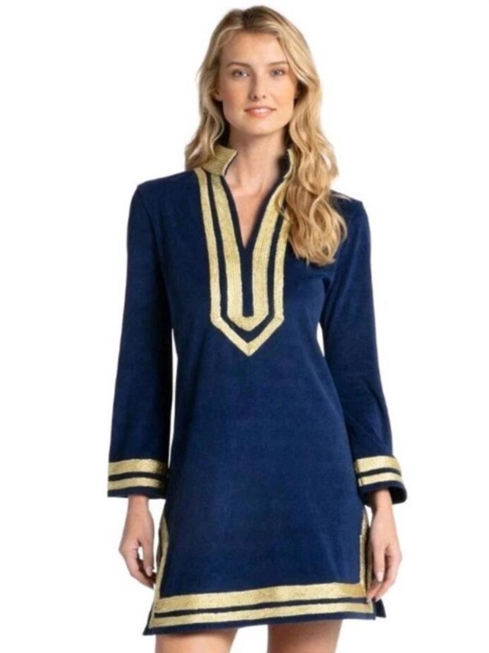 Cabana Life Navy Mini Dress with Gold Trim